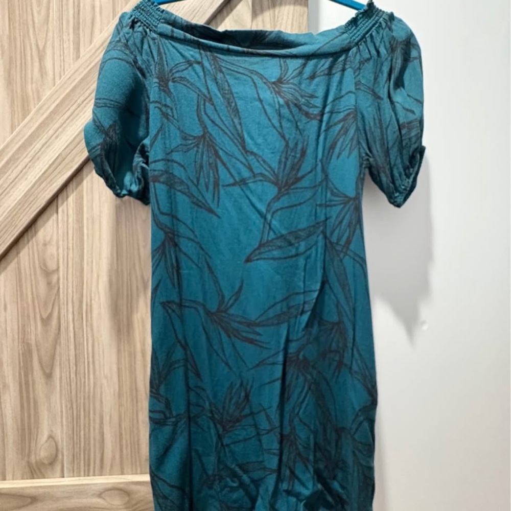 Tanoa Teal Leaf Print Dress
